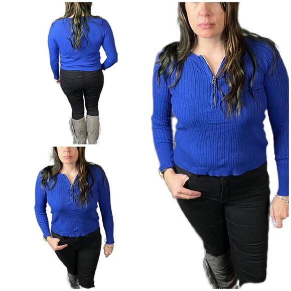 Calvin Klein cobalt blue ribbed 1/4 zip long sleeve sweater. Size m - Picture 1 of 7